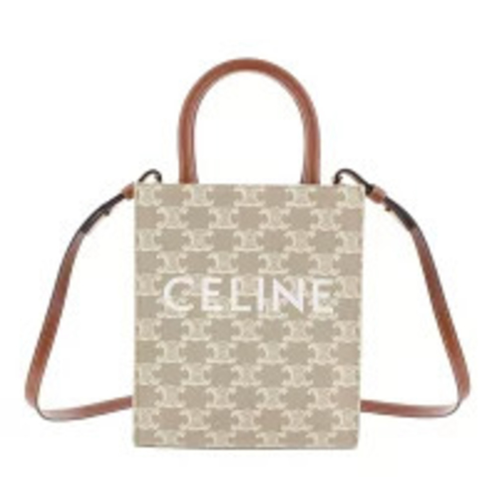 Celine Vertical 2way Cabas Triomphe Canvas Leather Beige Brown Bag